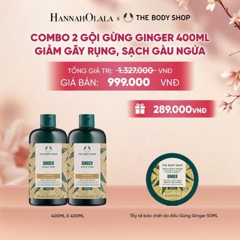 COMBO CHĂM TÓC DÀY PHỒNG, GIẢM GÃY RỤNG, SẠCH GÀU NGỨA GINGER 400ML - 2X DẦU GỘI 