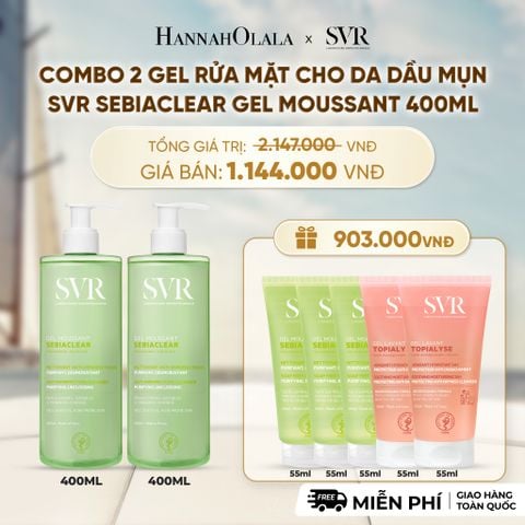  COMBO 2 GEL RỬA MẶT CHO DA DẦU MỤN, KHÔNG CHỨA XÀ PHÒNG SVR SEBIACLEAR GEL MOUSSANT 400ML - DEAL 2 