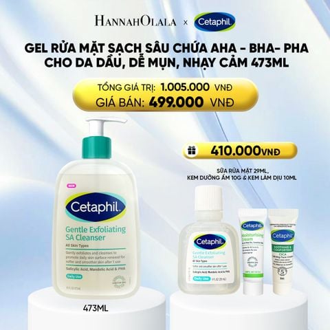  MỚI - GEL RỬA MẶT LÀM SẠCH DẦU NHỜN, NGĂN MỤN CHO DA DẦU NHẠY CẢM CETAPHIL GENTLE EXFOLIATING SA CLEANSER 473ML - DEAL 2: 