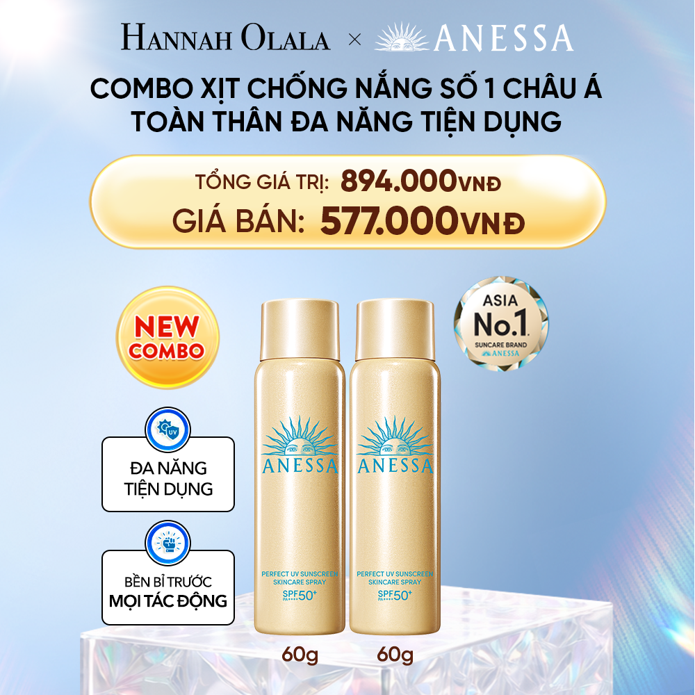  DEAL 2: COMBO XỊT CHỐNG NẮNG DƯỠNG DA ĐA NĂNG TIỆN DỤNG BẢO VỆ HOÀN HẢO ANESSA GOLD SPRAY SPF50+ PA++++ 60GX2 