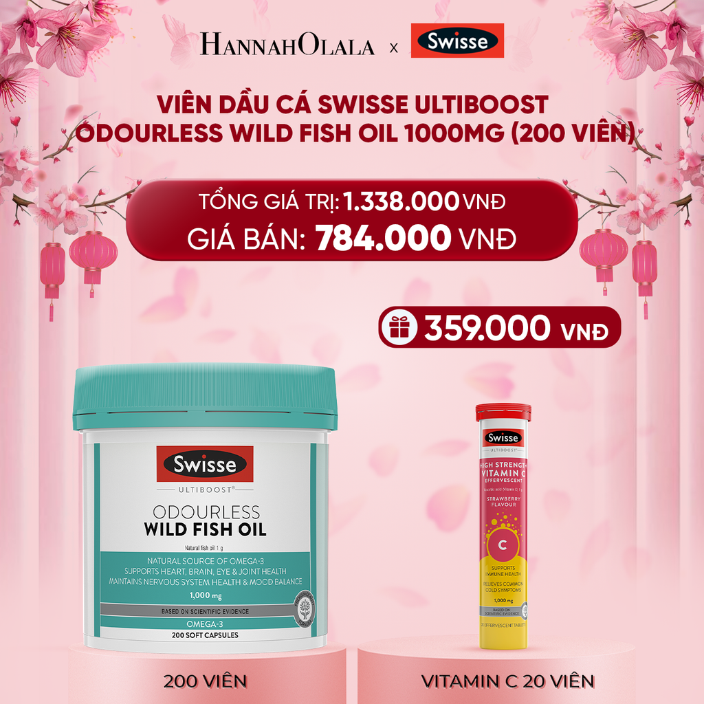  DEAL 2: VIÊN DẦU CÁ SWISSE ULTIBOOST ODOURLESS WILD FISH OIL 1000MG (200 VIÊN) 