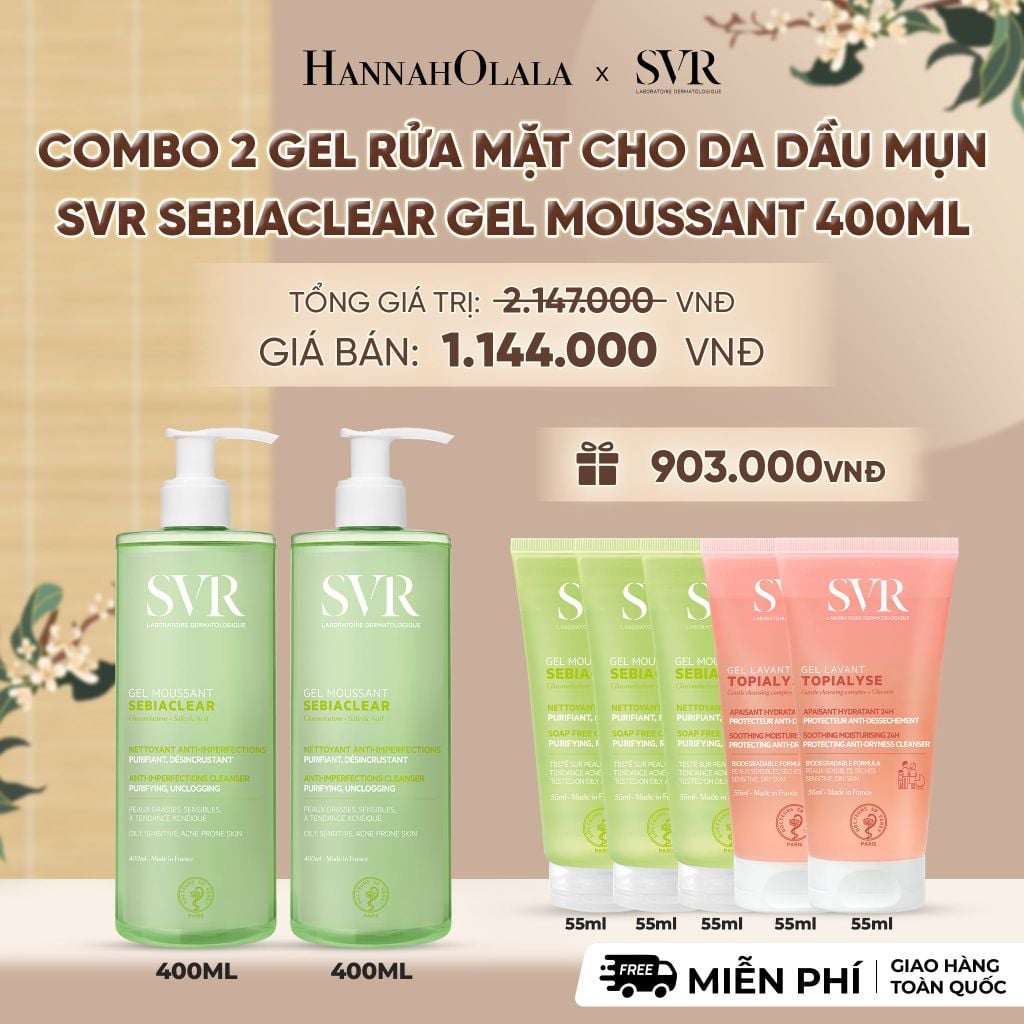  COMBO 2 GEL RỬA MẶT CHO DA DẦU MỤN, KHÔNG CHỨA XÀ PHÒNG SVR SEBIACLEAR GEL MOUSSANT 400ML - DEAL 2 - A2015 