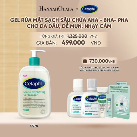  [MỚI] GEL RỬA MẶT LÀM SẠCH DẦU NHỜN, NGĂN MỤN CHO DA DẦU NHẠY CẢM CETAPHIL GENTLE EXFOLIATING SA CLEANSER 473ML DEAL 2: - A1199 