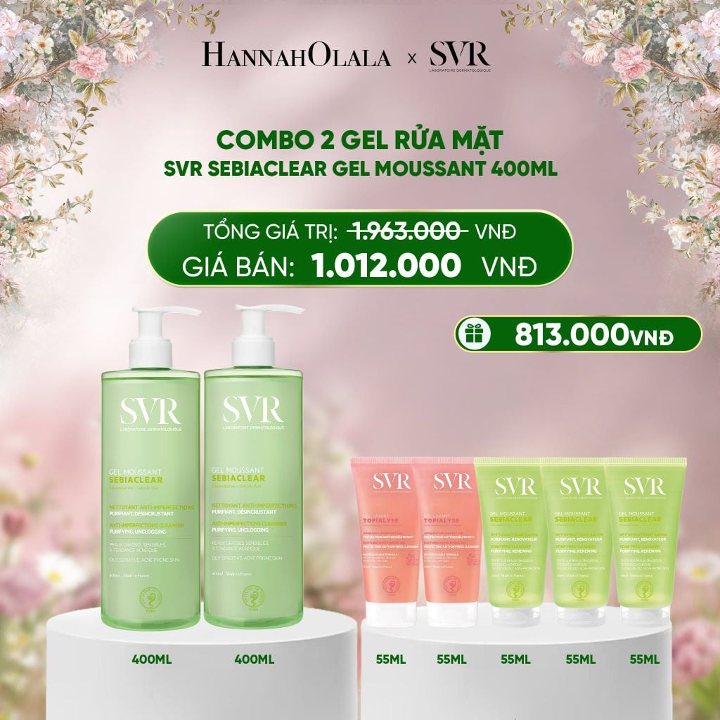  DEAL 02: COMBO 2 GEL RỬA MẶT CHO DA DẦU MỤN, KHÔNG CHỨA XÀ PHÒNG SVR SEBIACLEAR GEL MOUSSANT 400ML 