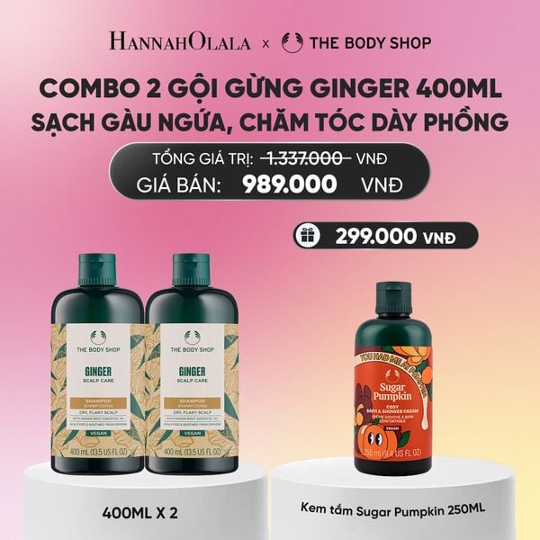  COMBO CHĂM TÓC DÀY PHỒNG, GIẢM GÃY RỤNG, SẠCH GÀU NGỨA GINGER 400ML - 2X DẦU GỘI 