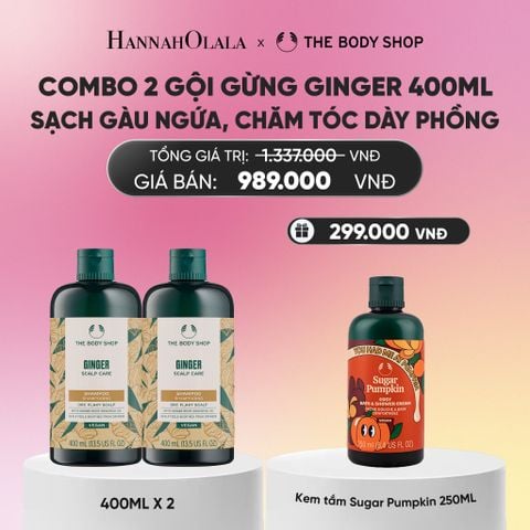  COMBO CHĂM TÓC DÀY PHỒNG, GIẢM GÃY RỤNG, SẠCH GÀU NGỨA GINGER 400ML - 2X DẦU GỘI 