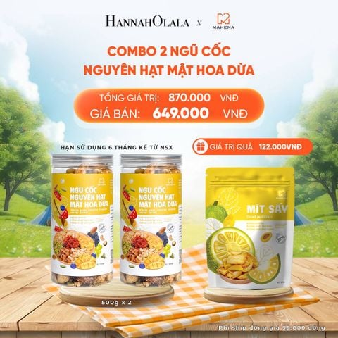  DEAL 2: MUA 2 NGŨ CỐC NGUYÊN HẠT MẬT HOA DỪA 500G TẶNG 1 MÍT THÁI SẤY GIÒN 200G 