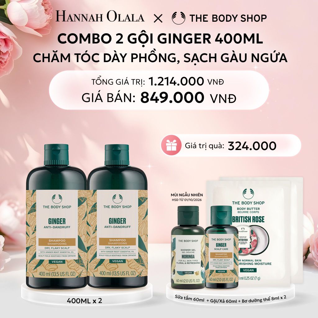  E948: DEAL 2: COMBO CHĂM TÓC DÀY PHỒNG, GIẢM GÃY RỤNG, SẠCH GÀU NGỨA GINGER 400ML - 2X DẦU GỘI 