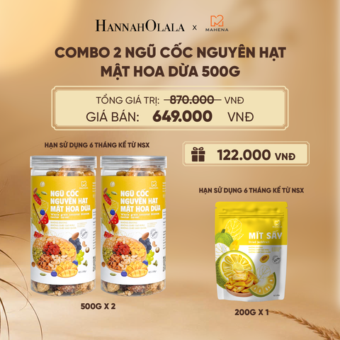  COMBO 2 NGŨ CỐC NGUYÊN HẠT MẬT HOA DỪA 500G TẶNG 1 MÍT SẤY GIÒN 200G DEAL 2: - E52 