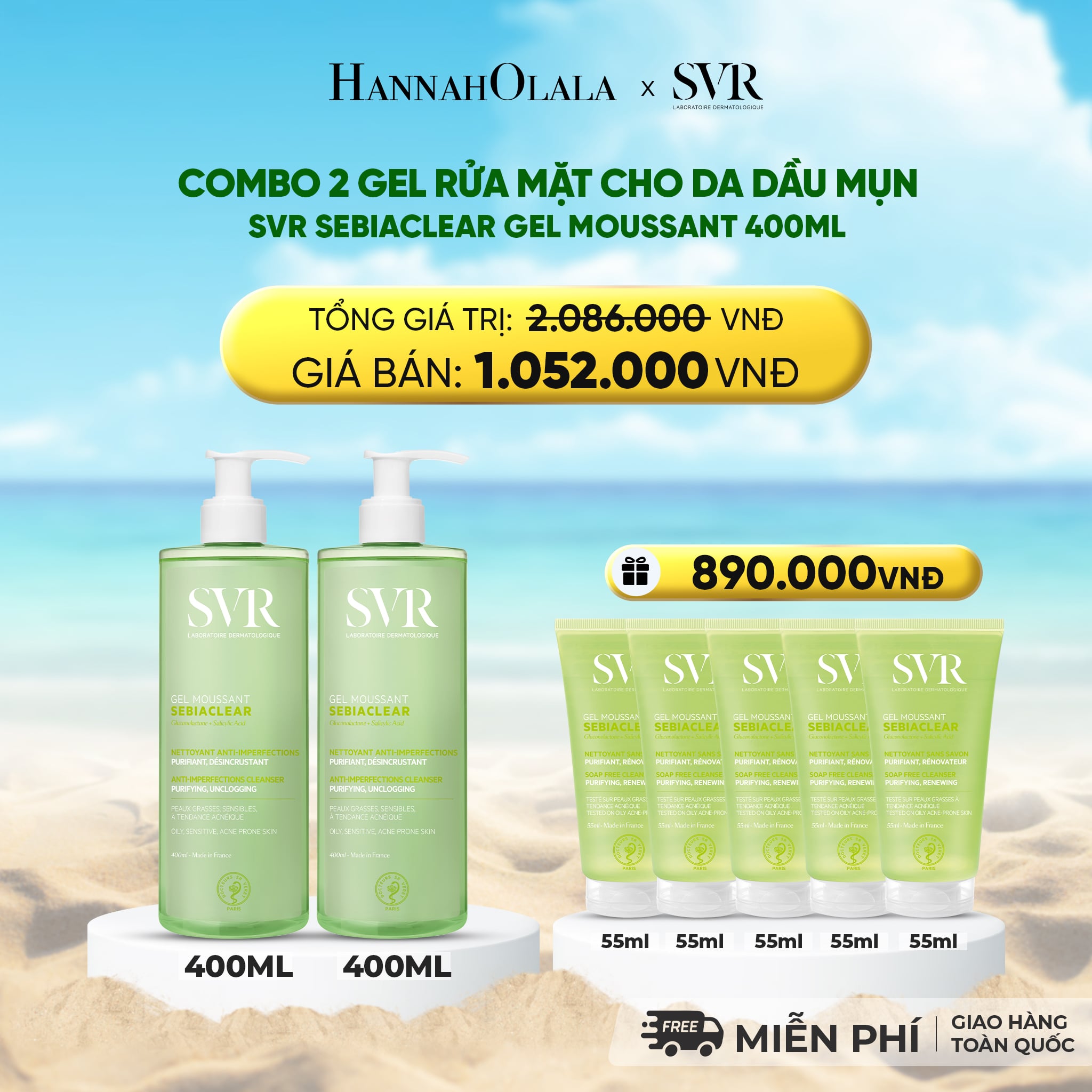 Combo Da Mụn Gel Rửa Mặt Svr Sebiaclear 400Ml + Gel Giảm Mụn Actidem Derma 18Gr/Gel Rửa Mặt Svr Sebiaclear 55/200/400 Ml