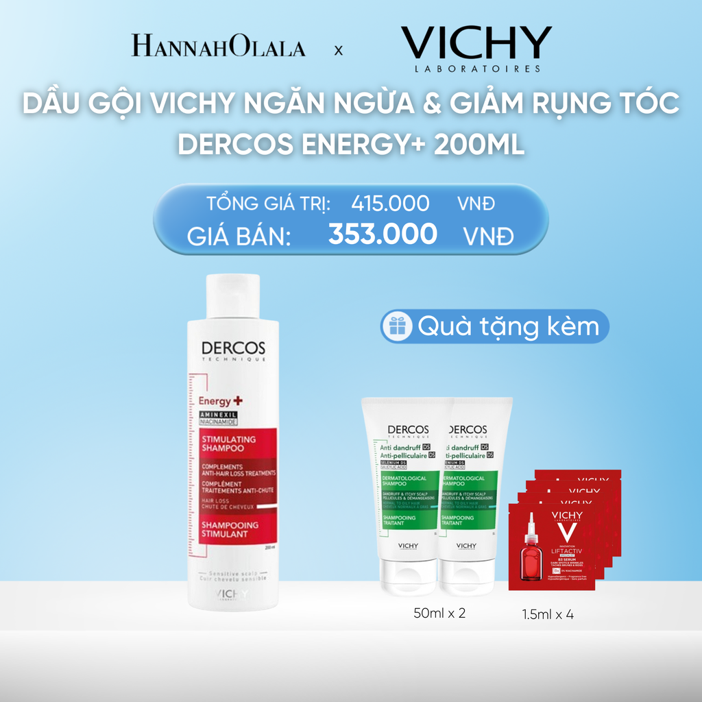  DEAL 2 DẦU GỘI VICHY NGĂN NGỪA & GIẢM RỤNG TÓC DERCOS ENERGY+ 200ML 