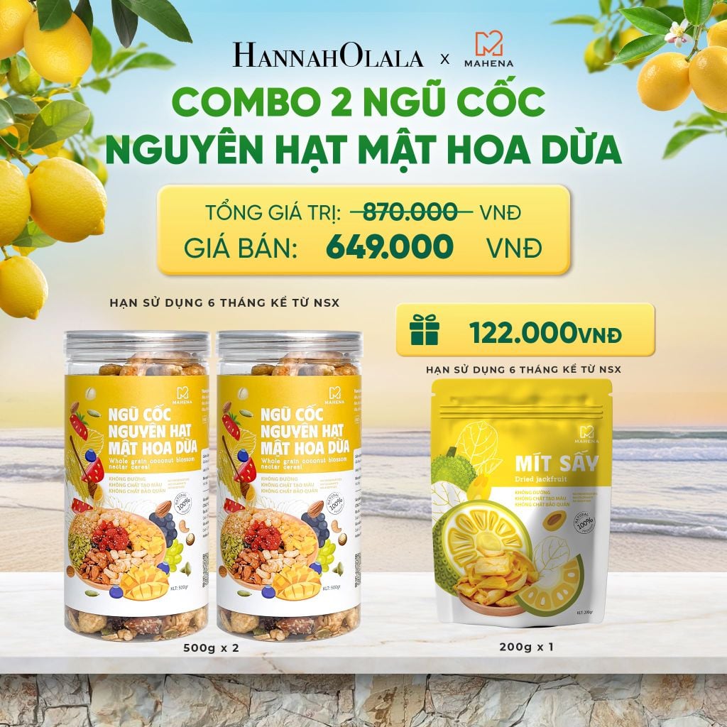  COMBO 2 NGŨ CỐC NGUYÊN HẠT MẬT HOA DỪA 500G TẶNG 1 MÍT SẤY GIÒN 200G DEAL 2: 