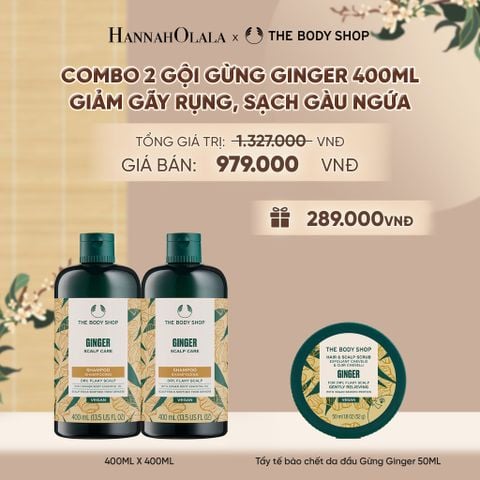  COMBO CHĂM TÓC DÀY PHỒNG, GIẢM GÃY RỤNG, SẠCH GÀU NGỨA GINGER 400ML - 2X DẦU GỘI - A2300 