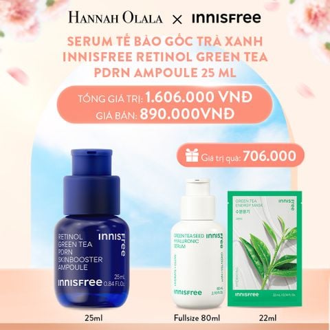  A375_DEAL 2: SERUM PDRN TẾ BÀO GỐC TRÀ XANH CHO DA CĂNG BÓNG, ĐÀN HỒI INNISFREE RETINOL GREEN TEA PDRN AMPOULE SET 25 ML 