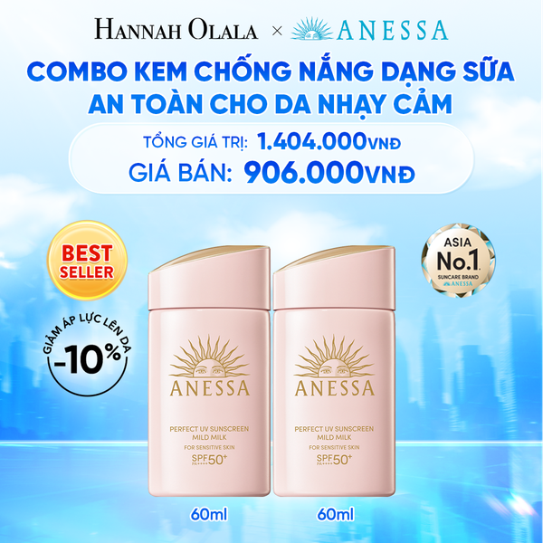  COMBO KEM CHỐNG NẮNG DẠNG SỮA DƯỠNG DA DỊU NHẸ AN TOÀN CHO DA NHẠY CẢM VÀ TRẺ EM ANESSA MILD MILK SPF50+ PA++++ 60MLX2 