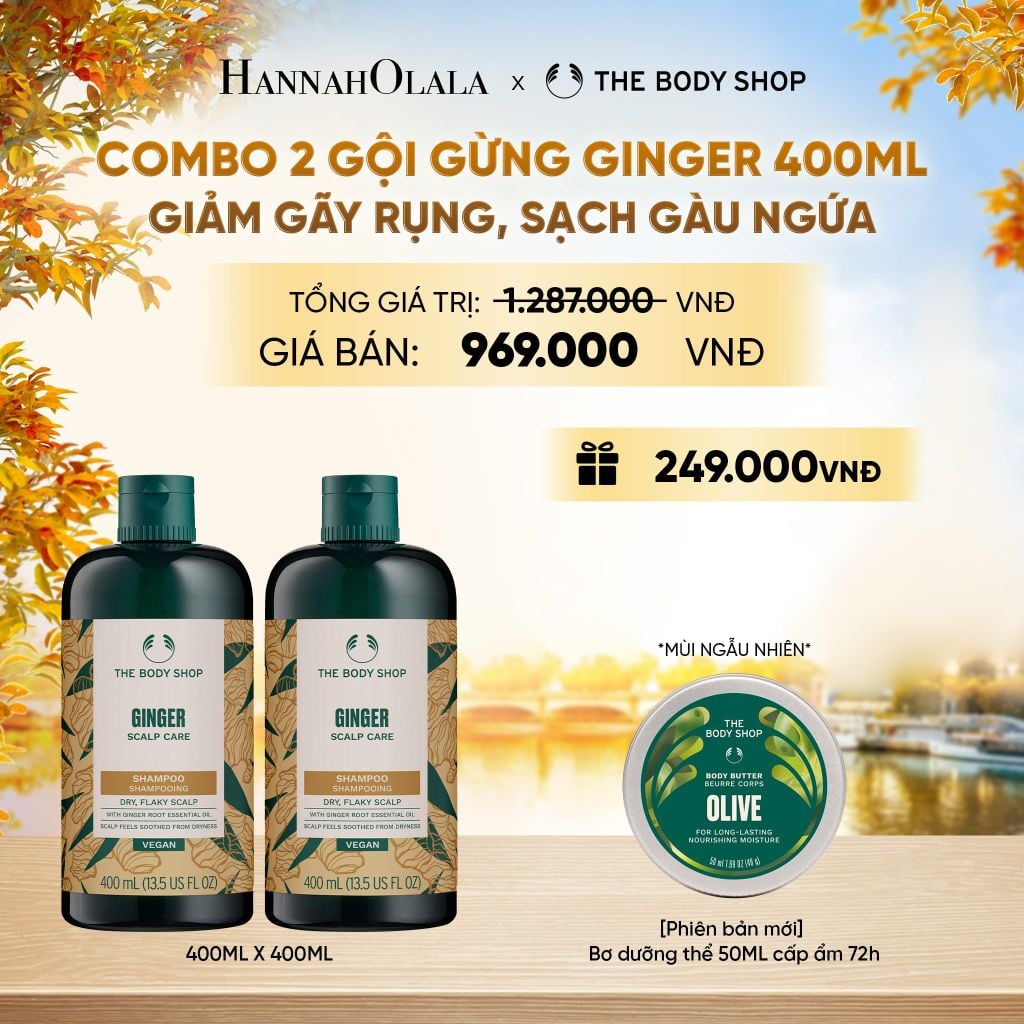  COMBO CHĂM TÓC DÀY PHỒNG, GIẢM GÃY RỤNG, SẠCH GÀU NGỨA GINGER 400ML - 2X DẦU GỘI - E718 