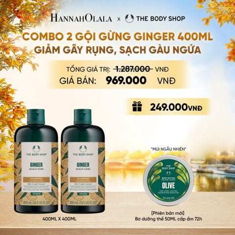  COMBO CHĂM TÓC DÀY PHỒNG, GIẢM GÃY RỤNG, SẠCH GÀU NGỨA GINGER 400ML - 2X DẦU GỘI - E718 