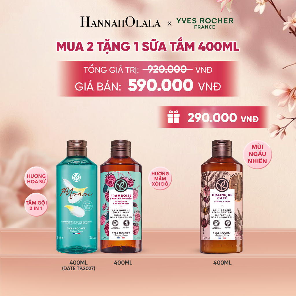  COMBO 2 SỮA TẮM GỘI HƯƠNG HOA SỨ TIARÉ MONOI [DATE T9.2027] + MÂM XÔI ĐỎ TẶNG SỮA TẮM 400ML MÙI NGẪU NHIÊN 