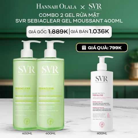  A96_DEAL 02: COMBO 2 GEL RỬA MẶT CHO DA DẦU MỤN, KHÔNG CHỨA XÀ PHÒNG SVR SEBIACLEAR GEL MOUSSANT 400ML 