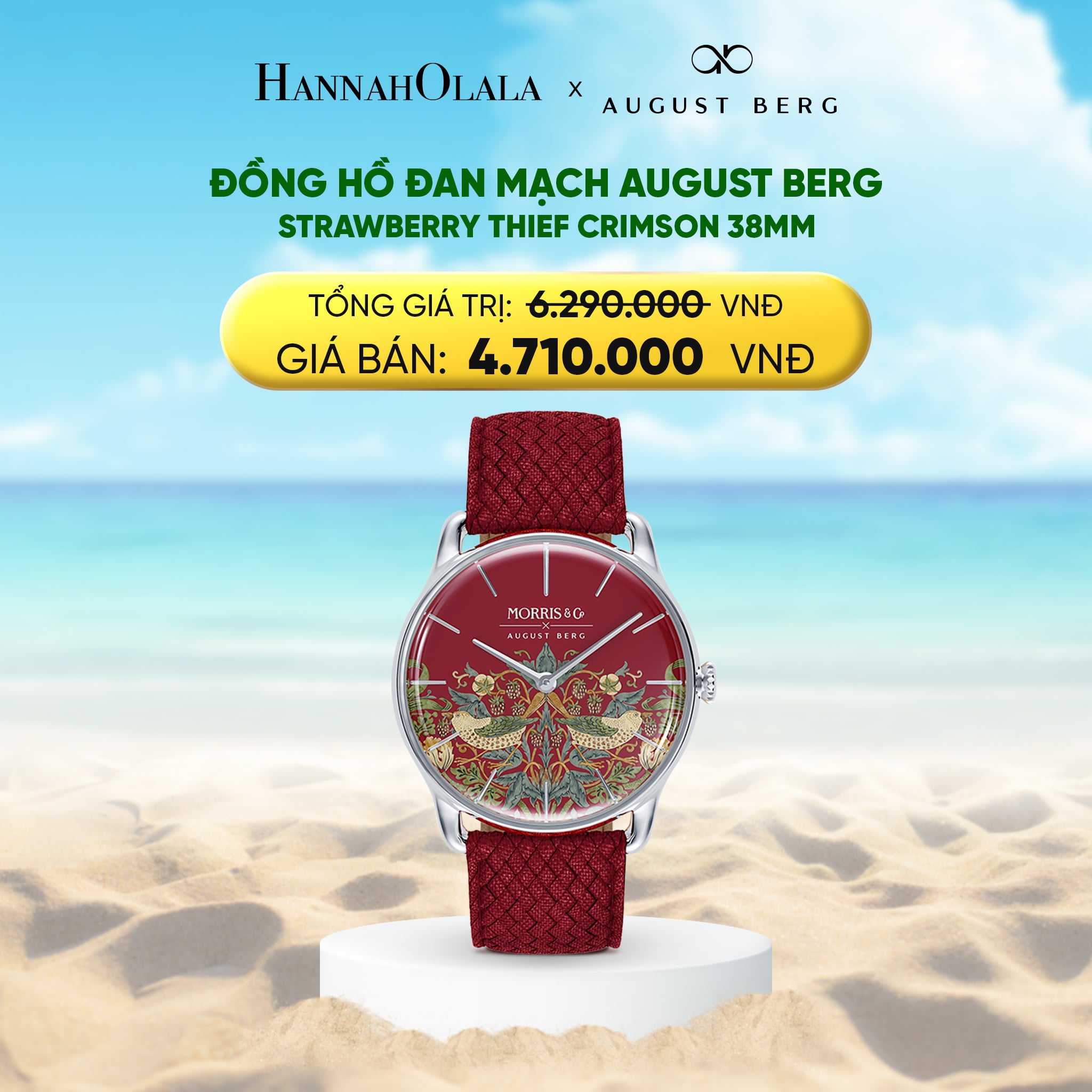 Dây Perlon Strawberry Thief A1731 Crimson 38MM