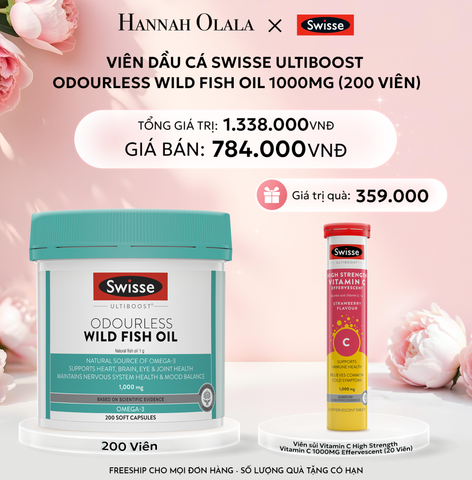  E824: DEAL 2: VIÊN DẦU CÁ SWISSE ULTIBOOST ODOURLESS WILD FISH OIL 1000MG (200 VIÊN) 