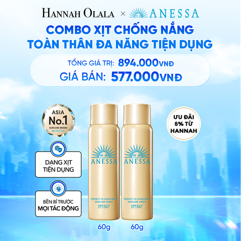  COMBO XỊT CHỐNG NẮNG DƯỠNG DA ĐA NĂNG TIỆN DỤNG BẢO VỆ HOÀN HẢO ANESSA GOLD SPRAY SPF50+ PA++++ 60GX2 