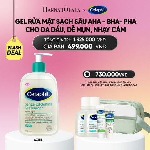  FLASHDEAL 2: MỚI - GEL RỬA MẶT LÀM SẠCH DẦU NHỜN, NGĂN MỤN CHO DA DẦU NHẠY CẢM CETAPHIL GENTLE EXFOLIATING SA CLEANSER 473ML_ A1947 