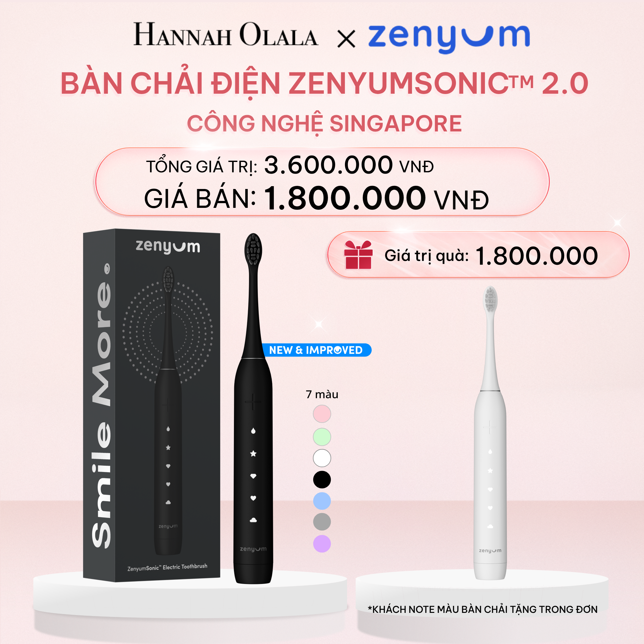  E949_DEAL 2: [MUA 1 TẶNG 1] BÀN CHẢI ĐIỆN ZENYUM SONIC MỚI 2.0 - CÔNG NGHỆ SINGAPORE 