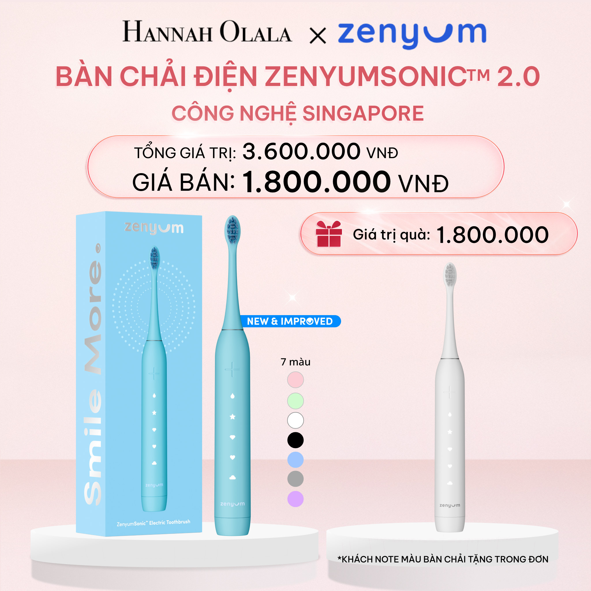  E949_DEAL 2: [MUA 1 TẶNG 1] BÀN CHẢI ĐIỆN ZENYUM SONIC MỚI 2.0 - CÔNG NGHỆ SINGAPORE 