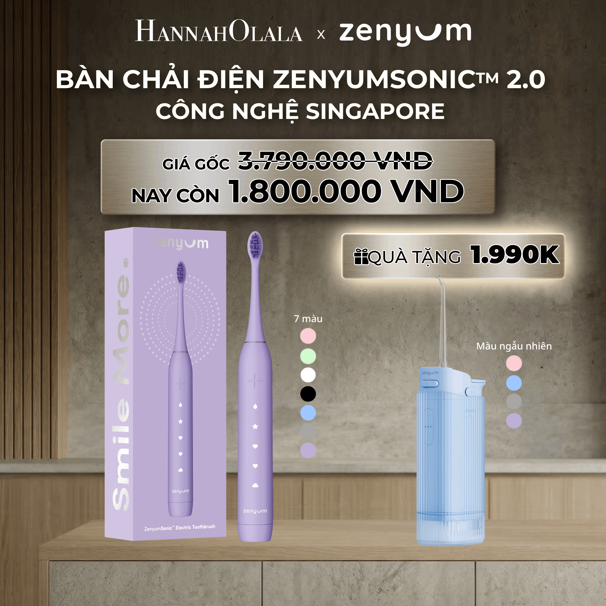 B257_deal 2: [mua 1 tặng 1] bàn chải điện zenyum sonic 2.0 - công nghệ singapore