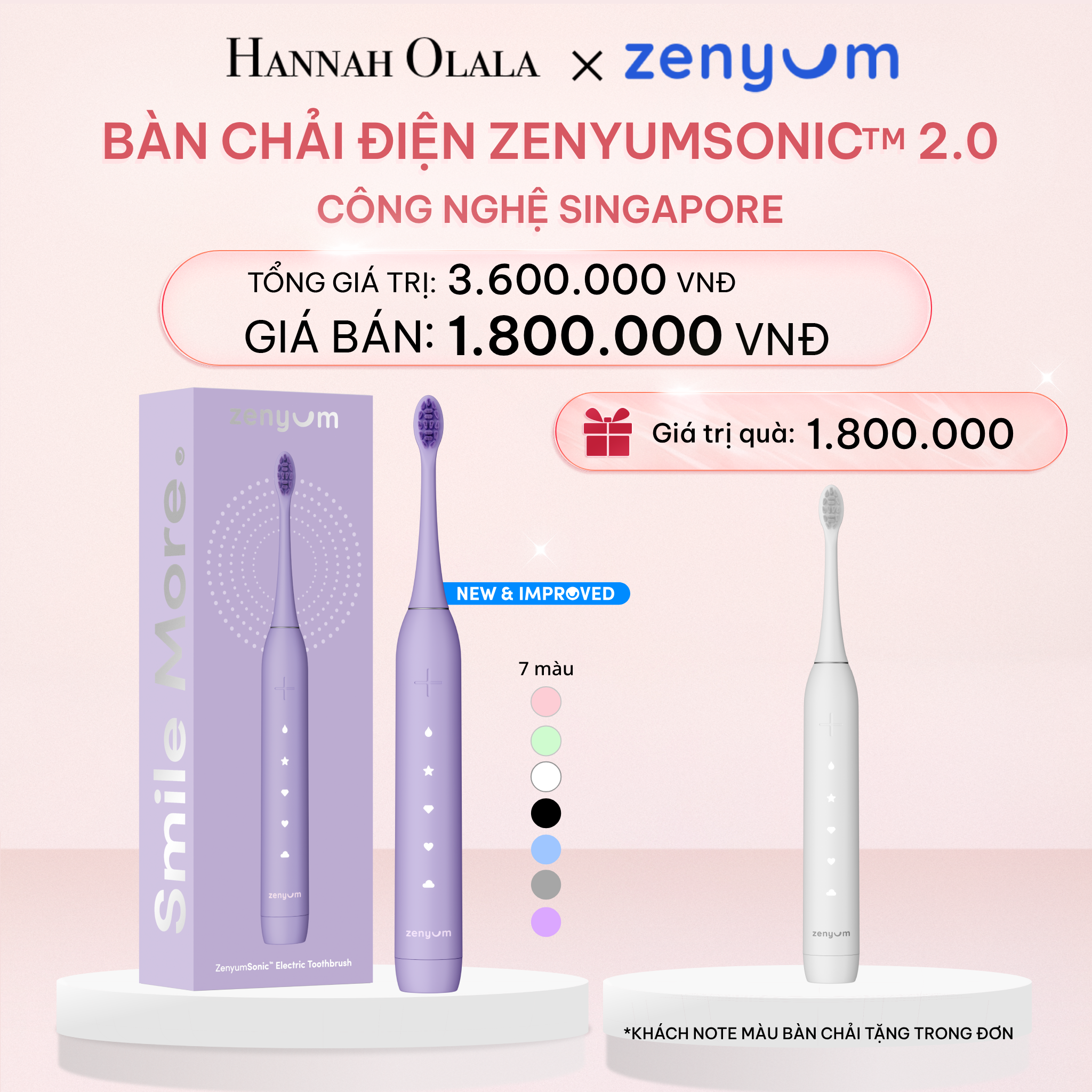  E949_DEAL 2: [MUA 1 TẶNG 1] BÀN CHẢI ĐIỆN ZENYUM SONIC MỚI 2.0 - CÔNG NGHỆ SINGAPORE 
