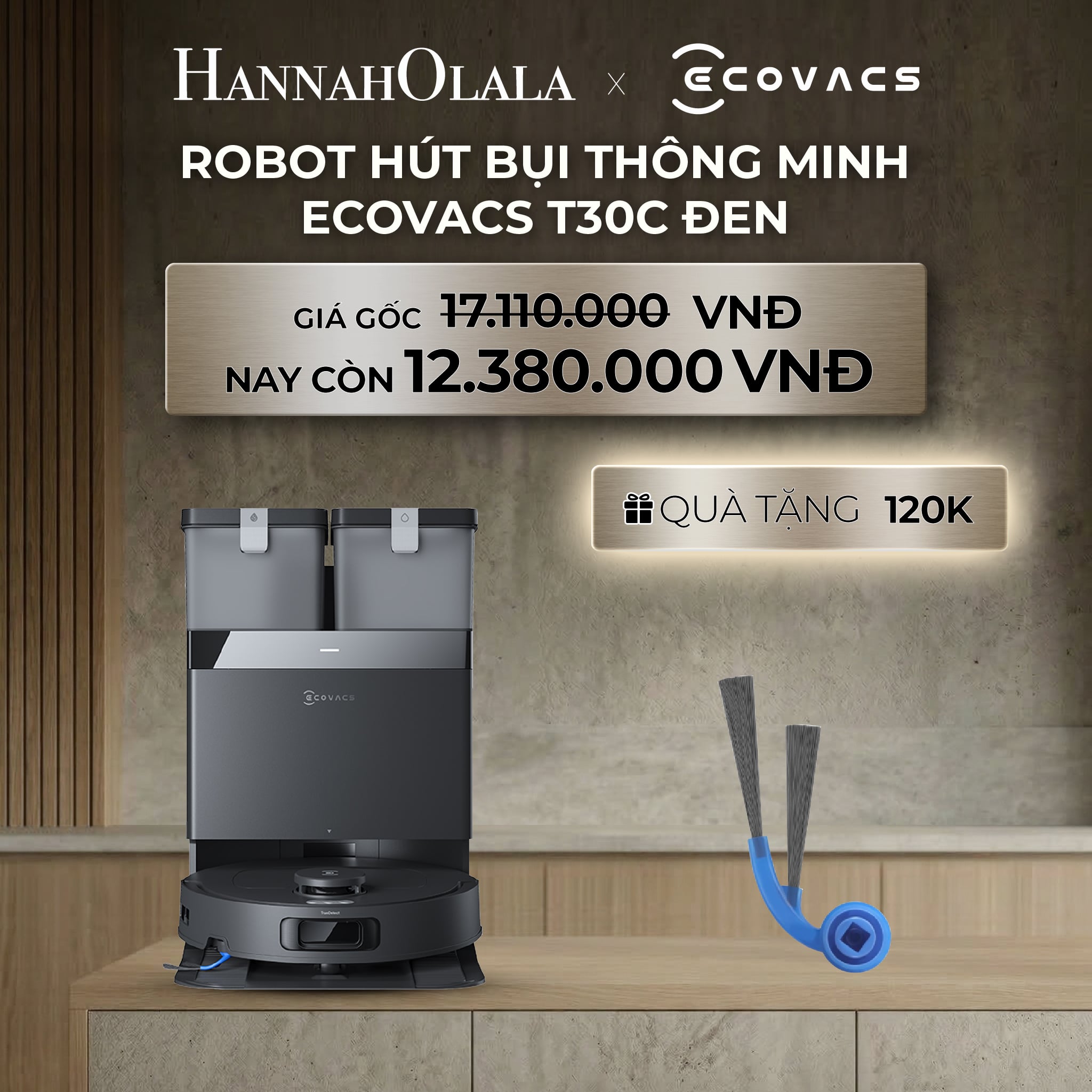 Robot Hút Bụi Lau Nhà Ecovacs T30C - Đen