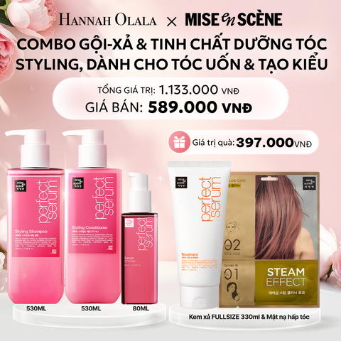  E647: DEAL 3: COMBO GỘI XẢ 530ML VÀ TINH CHẤT 80ML MISE EN SCENE PERFECT SERUM STYLING DƯỠNG TÓC SUÔN MƯỢT, DỄ VÀO NẾP DÀNH CHO TÓC UỐN 