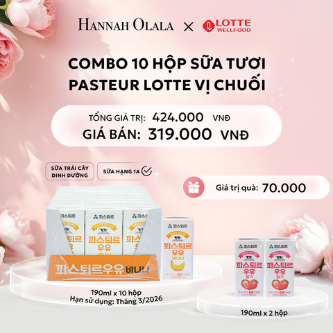  E320: DEAL 5: SỮA TƯƠI PASTEUR VỊ CHUỐI HẠNG 1A LOTTE 10 HỘP (190ml/hộp) 