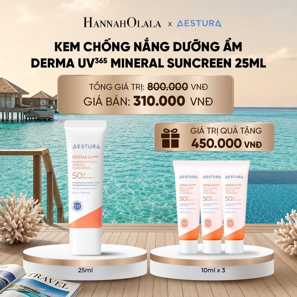  KEM CHỐNG NẮNG DƯỠNG ẨM AESTURA DERMA UV365 BARRIER HYDRO MINERAL SUNSCREEN 25ML SPF50+ PA++++_ D1610 