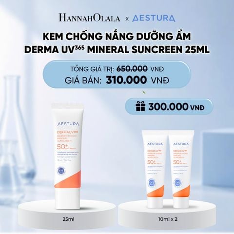  KEM CHỐNG NẮNG DƯỠNG ẨM AESTURA DERMA UV365 BARRIER HYDRO MINERAL SUNSCREEN 25ML SPF50+ PA++++ 