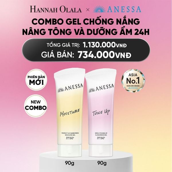  [PHIÊN BẢN MỚI] COMBO GEL CHỐNG NẮNG DƯỠNG SÁNG NÂNG TÔNG & CÂN BẰNG ĐỘ ẨM 24H SPF50+ PA++++ ANESSA TONE UP UV GEL 90G + MOISTURE UV GEL 90G - DEAL 30_A2345 