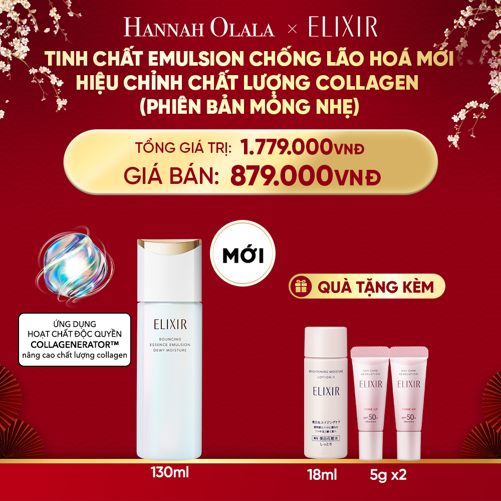  DEAL 30: [MỚI] SỮA DƯỠNG NGĂN NGỪA LÃO HÓA DA ELIXIR BOUNCING ESSENCE EMULSION DEWY MOISTURE ba 130ML 