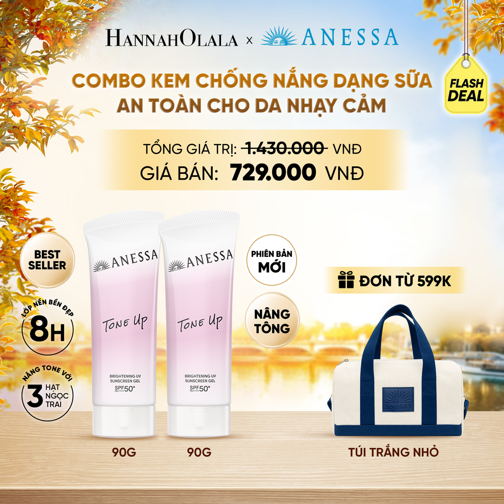  [FLASHSALE] [PHIÊN BẢN MỚI] COMBO GEL CHỐNG NẮNG DƯỠNG SÁNG NÂNG TÔNG & HIỆU CHỈNH SẮC TÍM ANESSA TONE UP UV GEL SPF50+ PA++++ 90GX2 - DEAL30 - E89 