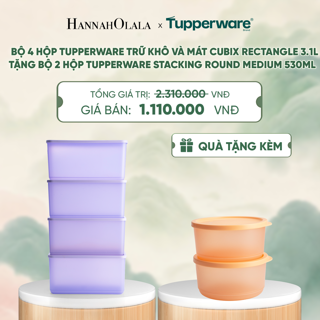  BỘ 4 HỘP TUPPERWARE TRỮ KHÔ VÀ MÁT CUBIX RECTANGLE 3.1L (TẶNG BỘ 2 HỘP ĐỰNG THỰC PHẨM TUPPERWARE TRỮ KHÔ VÀ MÁT STACKING ROUND MEDIUM 530ML) - DEAL 30 - A2049 