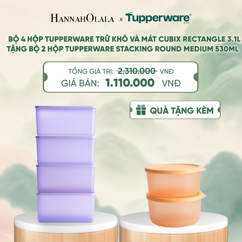  BỘ 4 HỘP TUPPERWARE TRỮ KHÔ VÀ MÁT CUBIX RECTANGLE 3.1L (TẶNG BỘ 2 HỘP ĐỰNG THỰC PHẨM TUPPERWARE TRỮ KHÔ VÀ MÁT STACKING ROUND MEDIUM 530ML) - DEAL 30 - A2049 