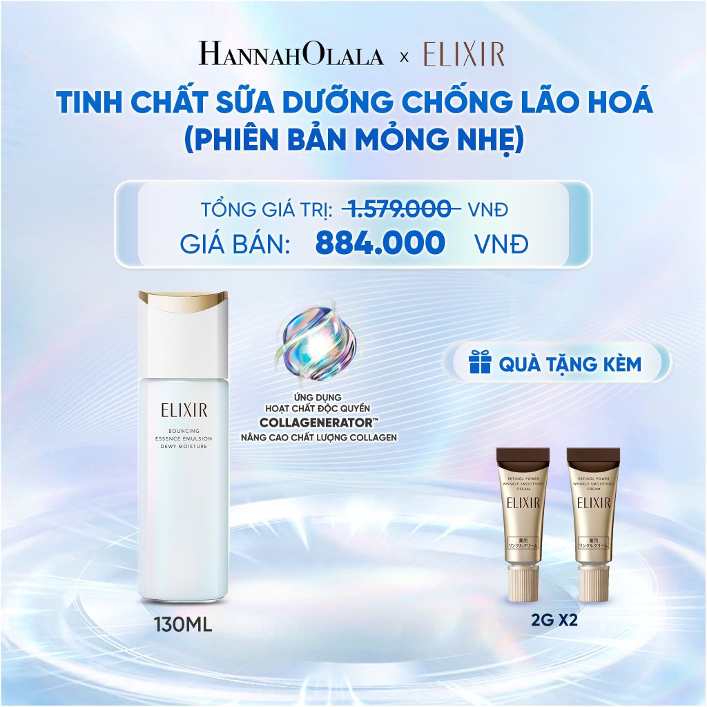  [MỚI] SỮA DƯỠNG NGĂN NGỪA LÃO HÓA DA ELIXIR BOUNCING ESSENCE EMULSION DEWY MOISTURE ba 130ML - DEAL 31 - C88 