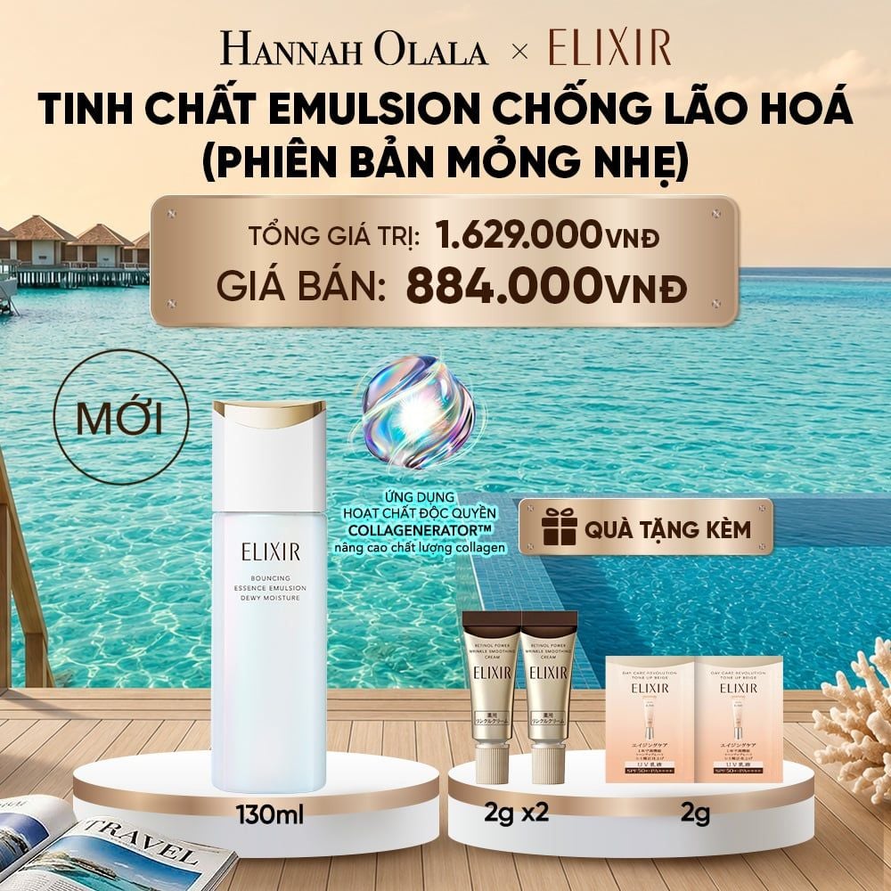  [MỚI] SỮA DƯỠNG NGĂN NGỪA LÃO HÓA DA ELIXIR BOUNCING ESSENCE EMULSION DEWY MOISTURE ba 130ML - DEAL 31_ D2182 