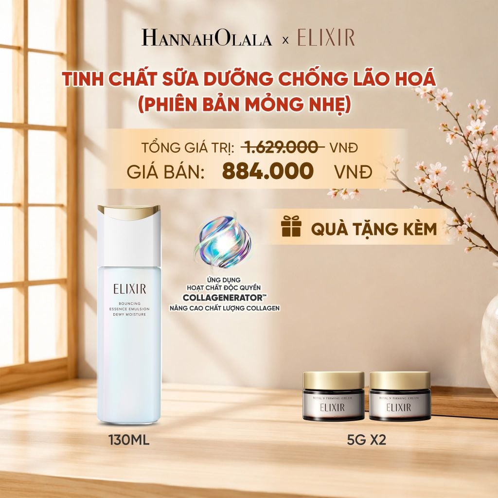  [MỚI] SỮA DƯỠNG NGĂN NGỪA LÃO HÓA DA ELIXIR BOUNCING ESSENCE EMULSION DEWY MOISTURE ba 130ML - DEAL 31 - B18 