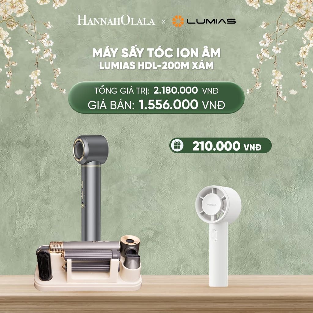 DEAL 31: MÁY SẤY TÓC ION ÂM LUMIAS HDL-200M XÁM (5 PHỤ KIỆN ĐẦU SẤY) 