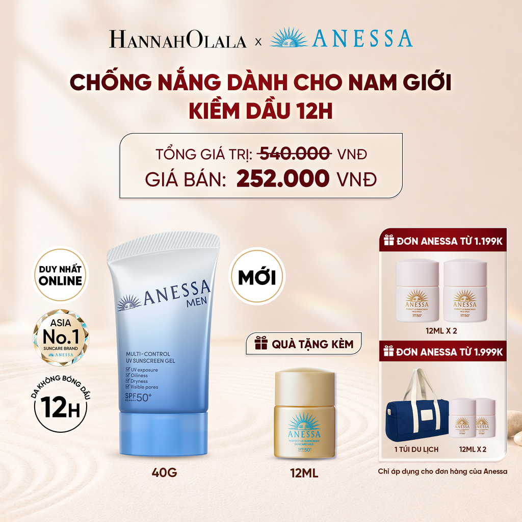  [MỚI] GEL CHỐNG NẮNG DƯỠNG DA KIỀM DẦU ĐA NĂNG DÀNH CHO NAM ANESSA MULTI-CONTROL UV SUNSCREEN GEL SPF50+ PA++++ 40G - DEAL 31 