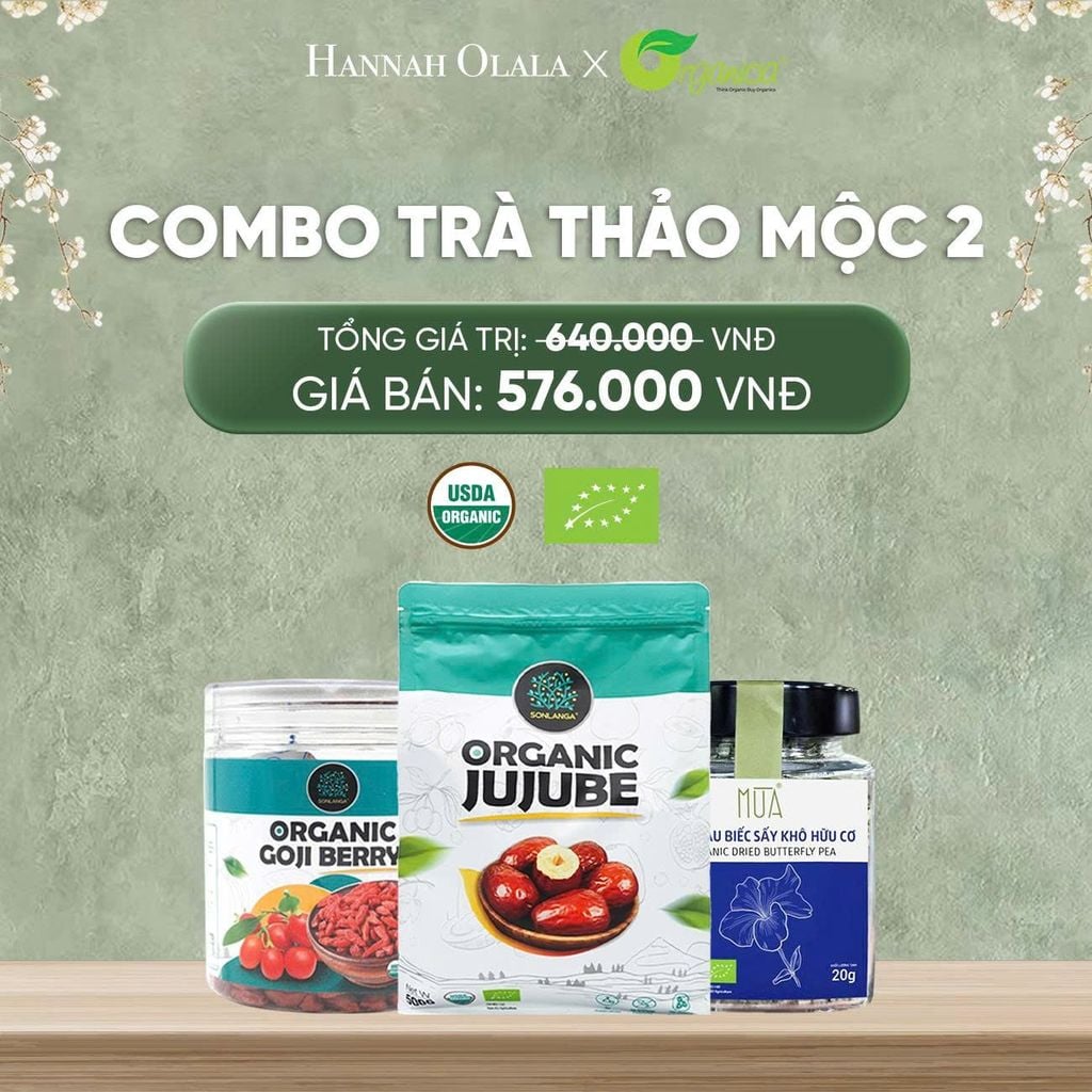  DEAL 31: COMBO TRÀ THẢO MỘC 1 X TÁO ĐỎ HỮU CƠ SONLANGA 500GR 1 X KỶ TỬ HỮU CƠ SONLANGA 200GR 1X HOA ĐẠU BIẾC MÙA 20GR 