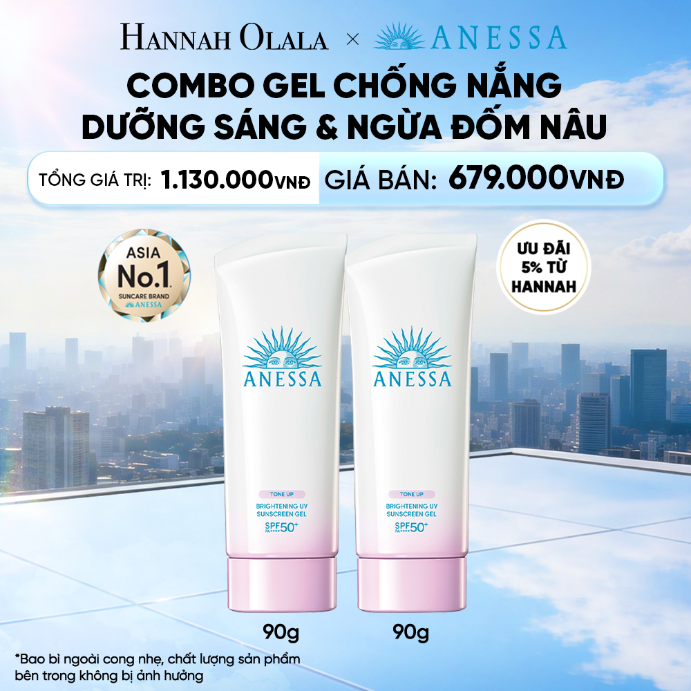  COMBO GEL CHỐNG NẮNG DƯỠNG SÁNG NÂNG TÔNG & HIỆU CHỈNH SẮC TÍM ANESSA BRIGHTENING GEL SPF50+ PA++++ 90GX2 [BAO BÌ CONG NHẸ] - DEAL 32 