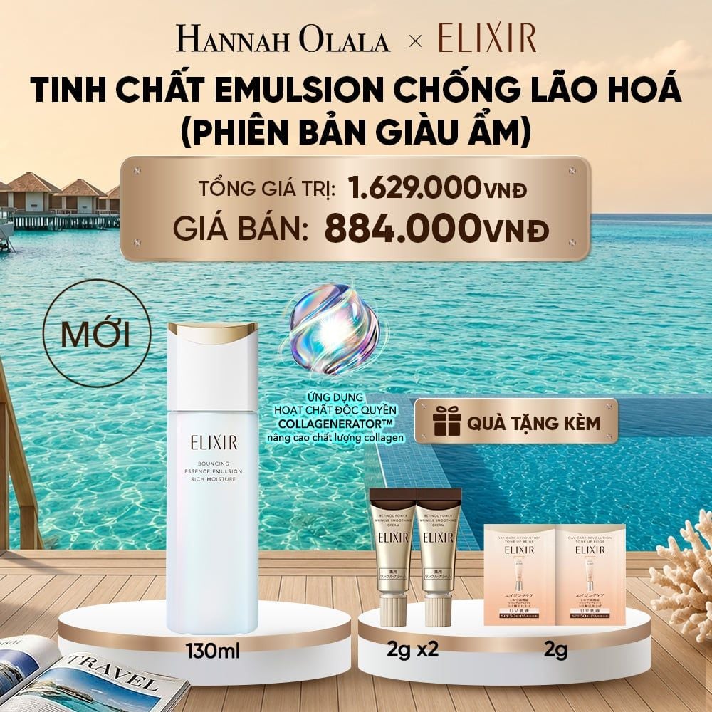  [MỚI] SỮA DƯỠNG NGĂN NGỪA LÃO HÓA DA ELIXIR BOUNCING ESSENCE EMULSION RICH MOISTURE ba 130ML - DEAL 32_ D2191 