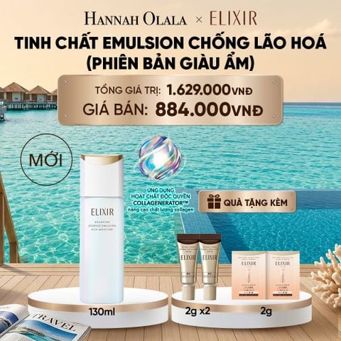  [MỚI] SỮA DƯỠNG NGĂN NGỪA LÃO HÓA DA ELIXIR BOUNCING ESSENCE EMULSION RICH MOISTURE ba 130ML - DEAL 32_ D2191 